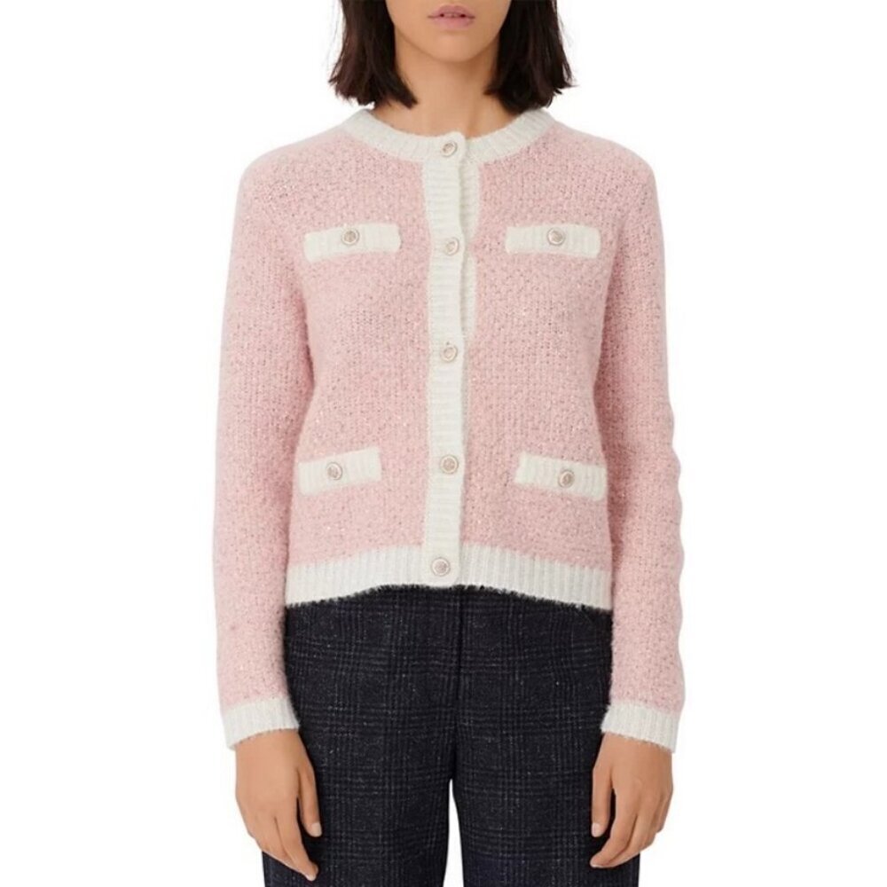 💕MAJE💕 Mission Sequin Embellished Stretch Knit Cardigan ~ Pale Pink - Picture 10 of 16